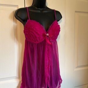 La SENZA Fuchsia Ruffled Sheer Babydoll Chemise